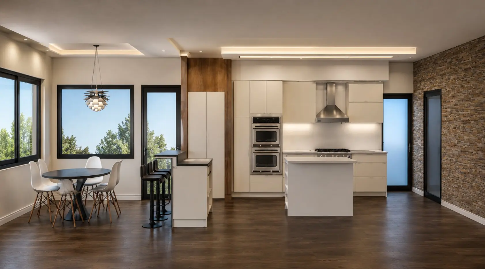 Cocina abierta y comedor diario — Luxor Residence