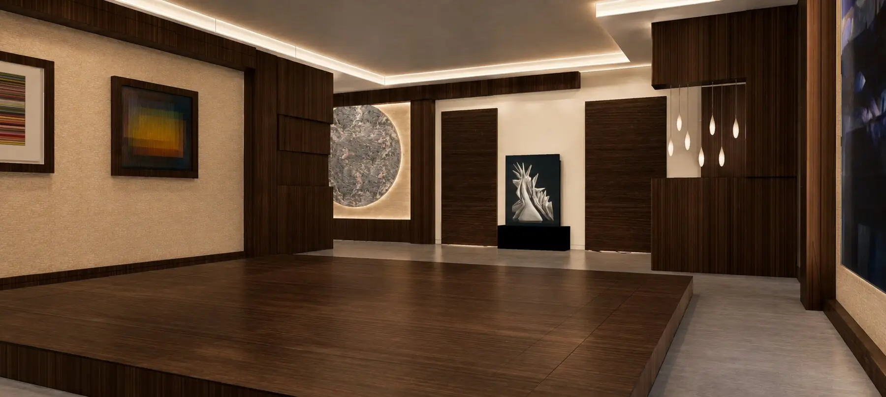Salón, arte y panelados de madera — Luxor Residence